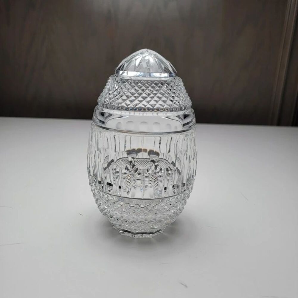 Vintage Godinger Crystal King Louis Standing Egg Covered Box Candy Jar Lid
